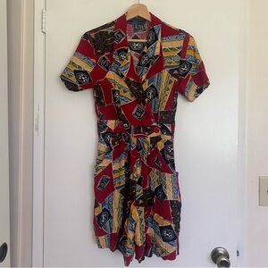 Vintage Red and Yellow Geometric Romper
